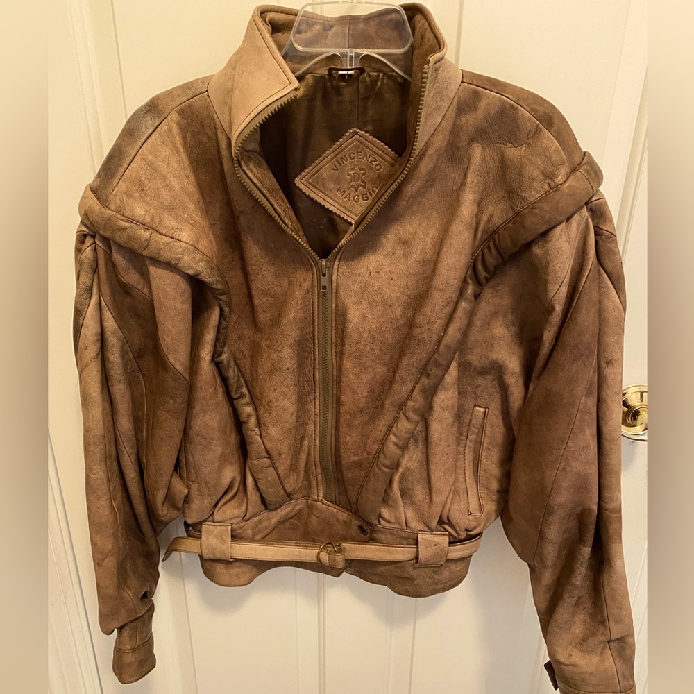 Vintage 80’s Brown Belted Mens Leather Coat